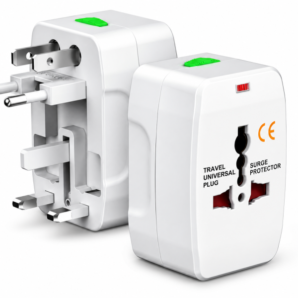 All in One Universal Travel Adapter with 6A AC Socket Output | Fast Charging International Adapter | Suitable for 180+ Countries (US, UK, EU, AUS) – White 1 Pcs